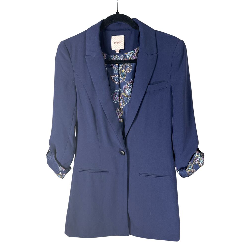 Candies Y2K Navy Fitted Preppy Business Jacket Blazer with Paisley Details | S
